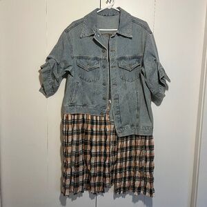 Unique Denim and Plaid Long Jacket